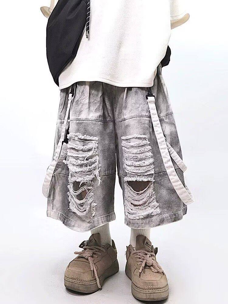 Street Fashion Jeans - Retro Hip-hop Men's Ripped Jeans Summer