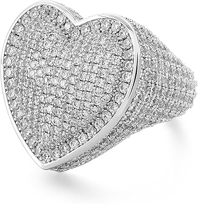 925 Silver Plated Big Heart Fu - Street Fashion Rings 评论和价格