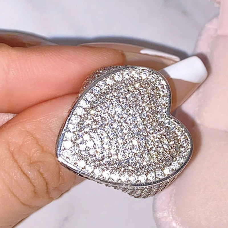 925 Silver Plated Big Heart Fu - Street Fashion Rings 评论和价格