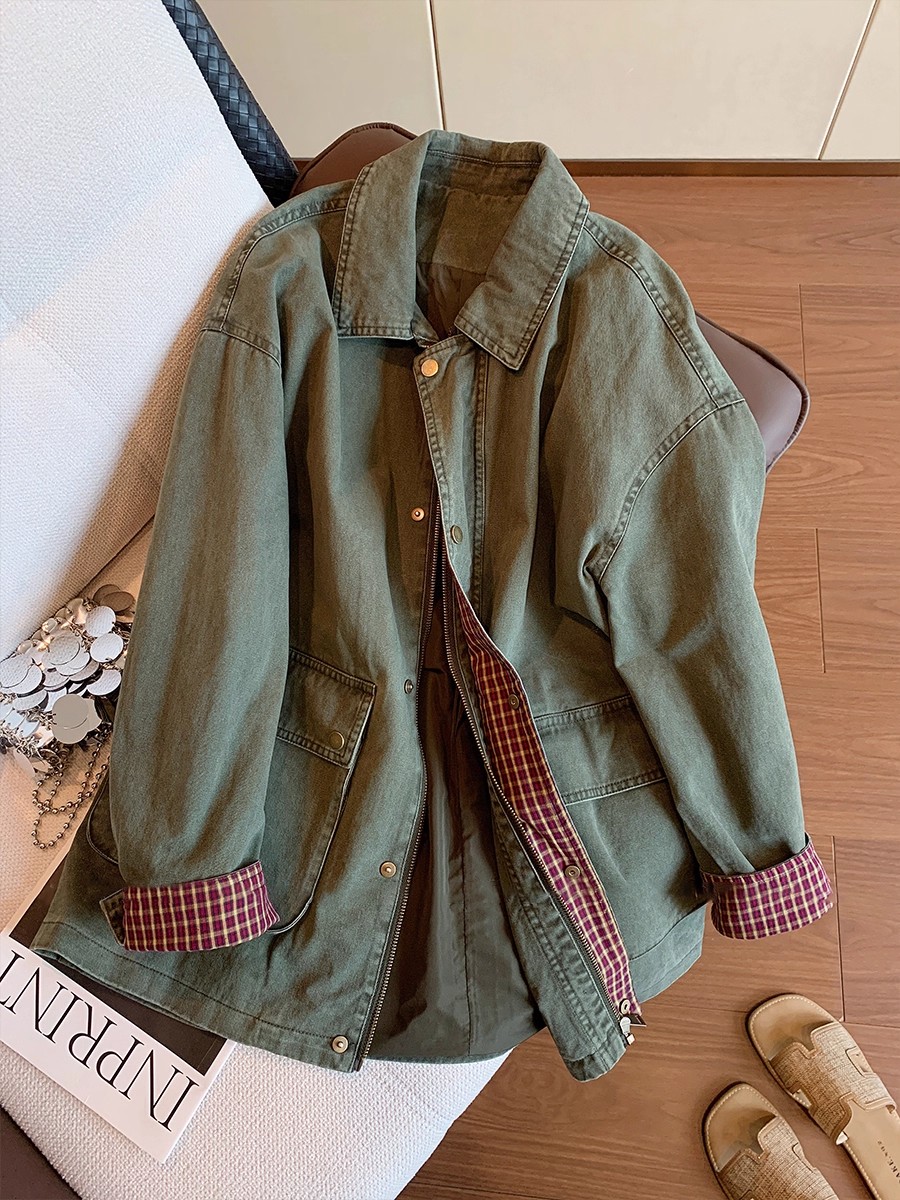 Vintage Army Green Denim Jacke - Street Fashion Hong Kong 评论和价格