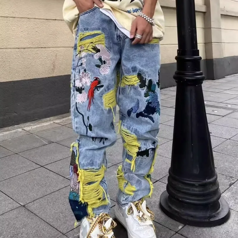 American Vintage Hip-hop Embro - Street Fashion Jeans Men 评论和价格