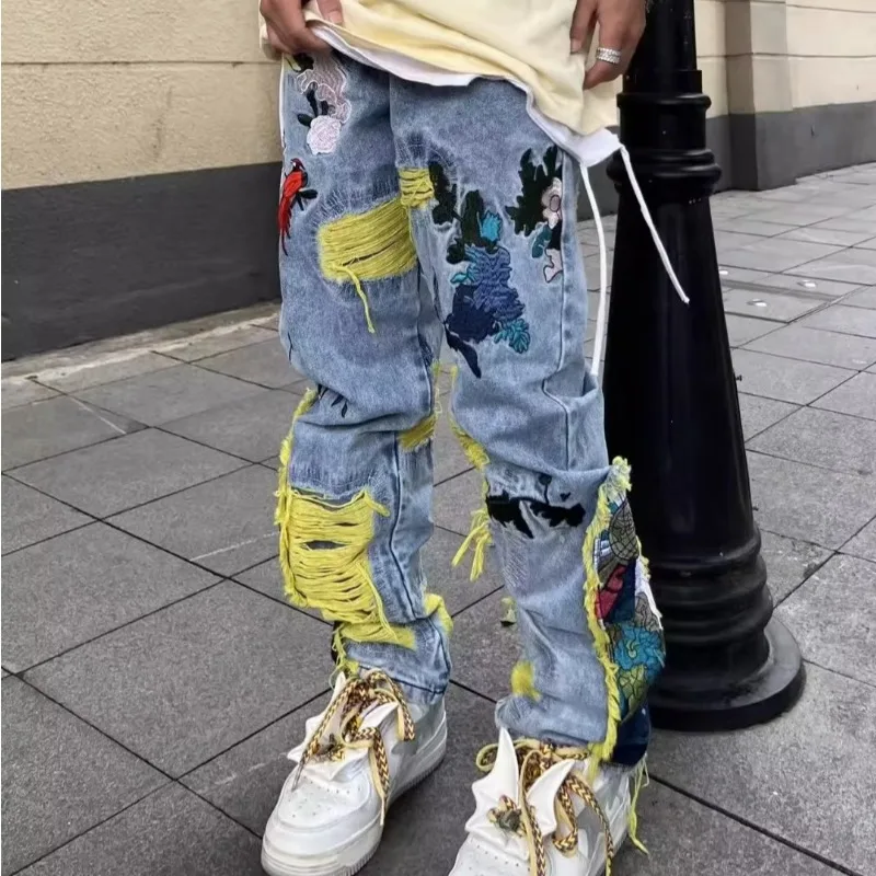 American Vintage Hip-hop Embro - Street Fashion Jeans Men 评论和价格
