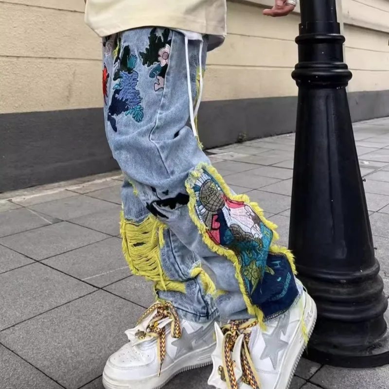 American Vintage Hip-hop Embro - Street Fashion Jeans Men 评论和价格