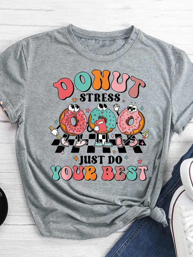 Cartoon Donut Print T-shirt, S - Street Fashion Trends 2026 评论和价格