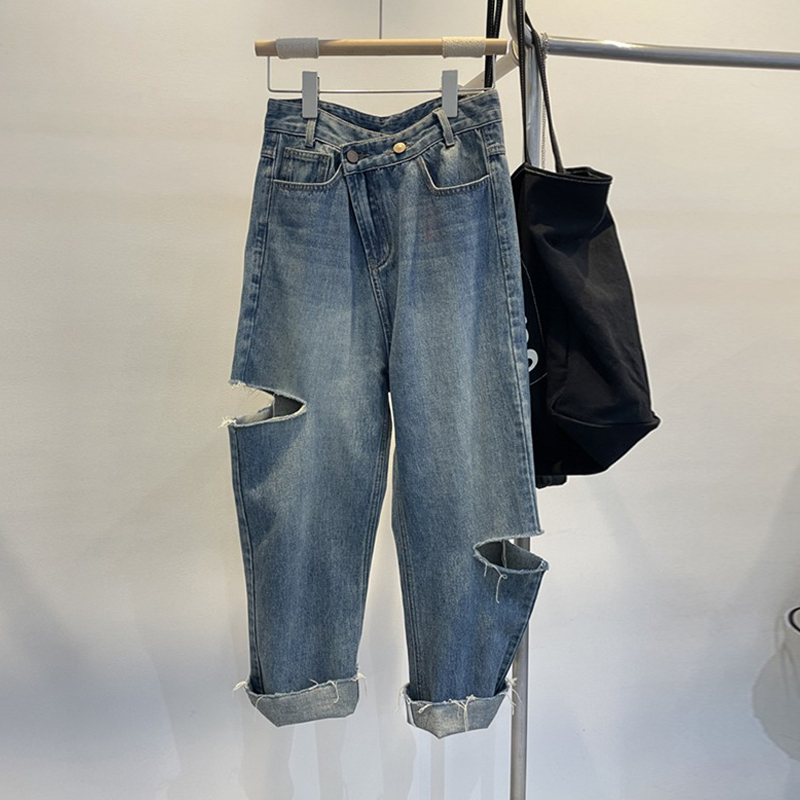 Summer Women Ripped Jeans High - Street Fashion Jeans 评论和价格