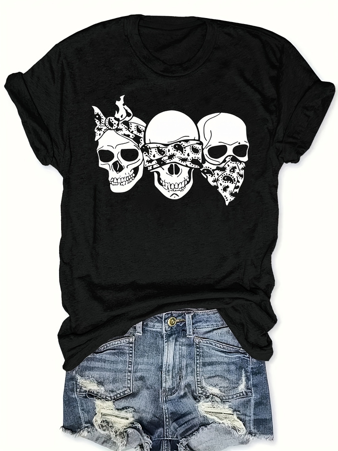 Happy Cartoon Skull T-Shirt, L - Street Fashion Trends 2026 评论和价格
