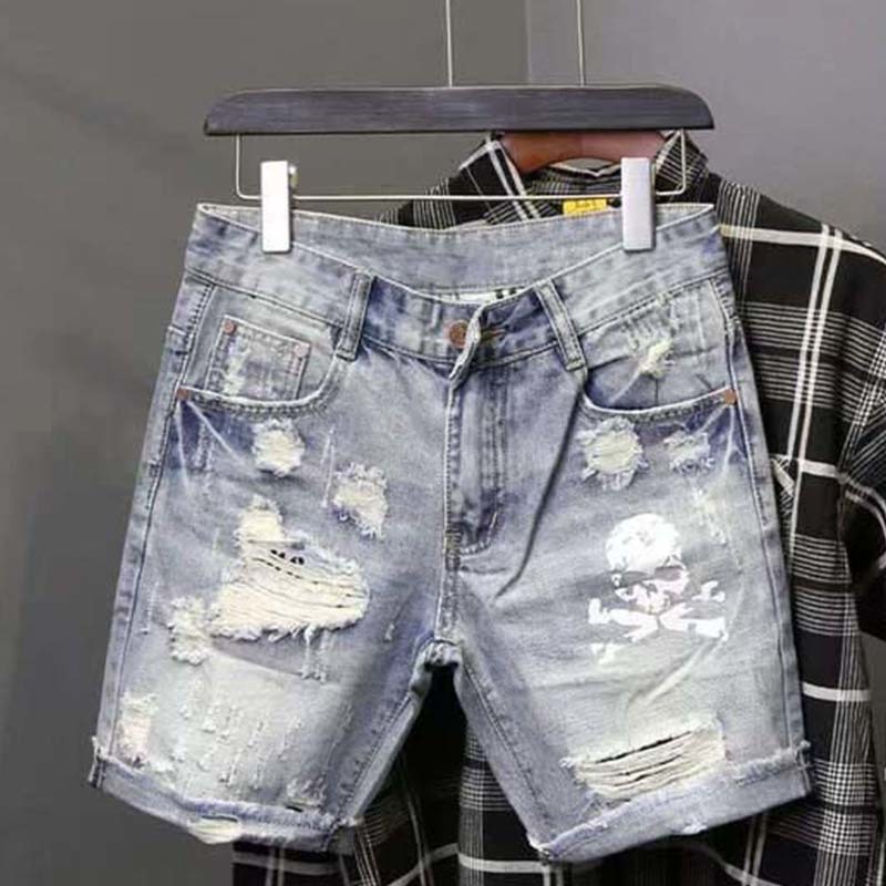 Summer Men's Worn Bead Hole Be - Street Fashion Jeans 评论和价格